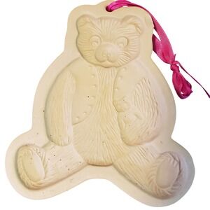 Vintage Brown Bag Cookie Art 1984 Teddy Bear Stoneware Cookie Mold Made in USA